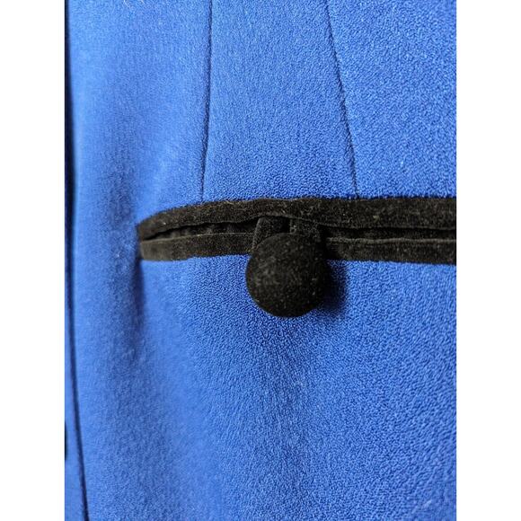 Vtg Jessica Howard Coat Dress Womens 10 Petite Blue Black Velvet Cobalt Office - Picture 4 of 6